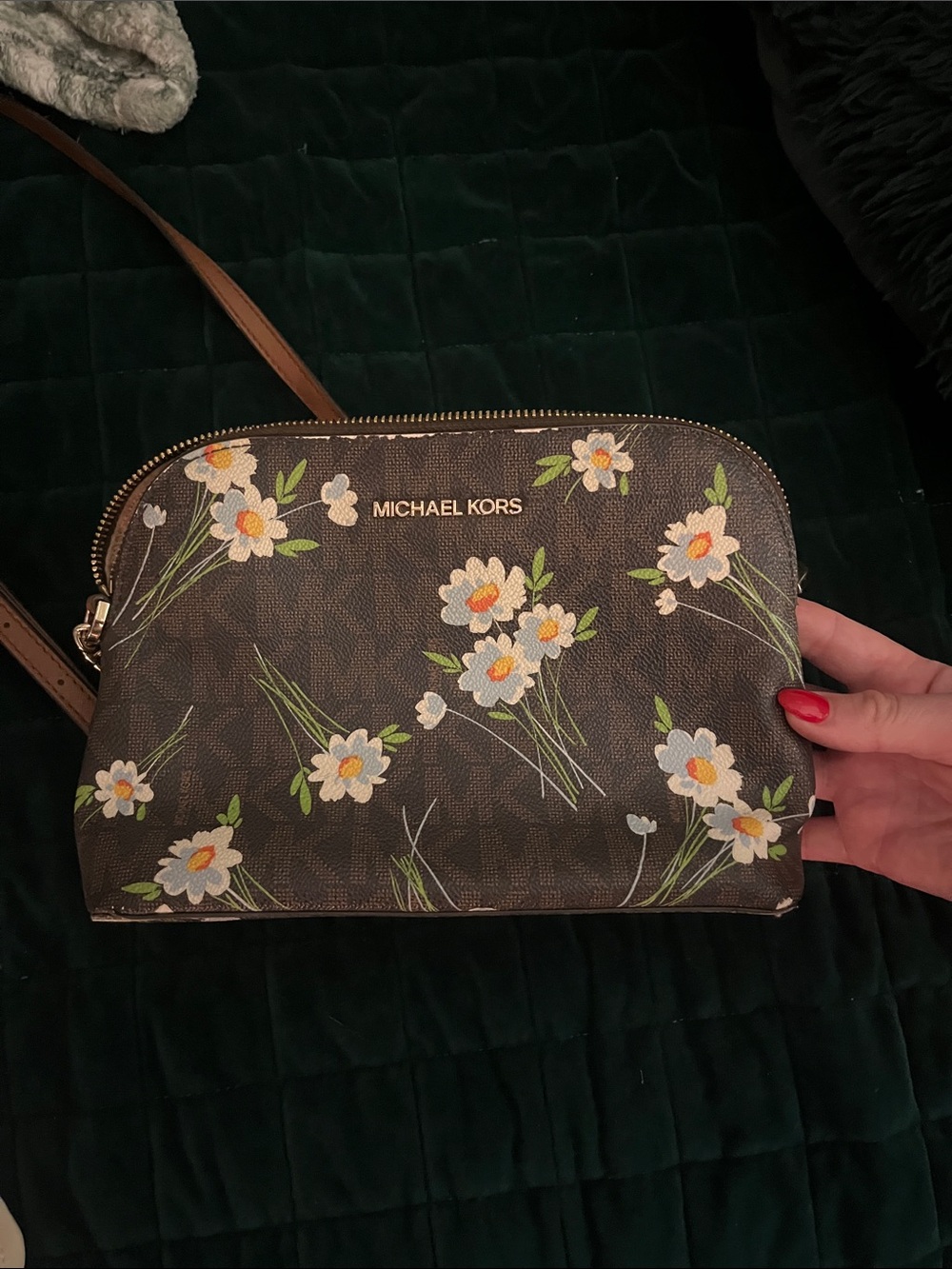 Michael Kors Brown Floral Dome Crossbody Bag